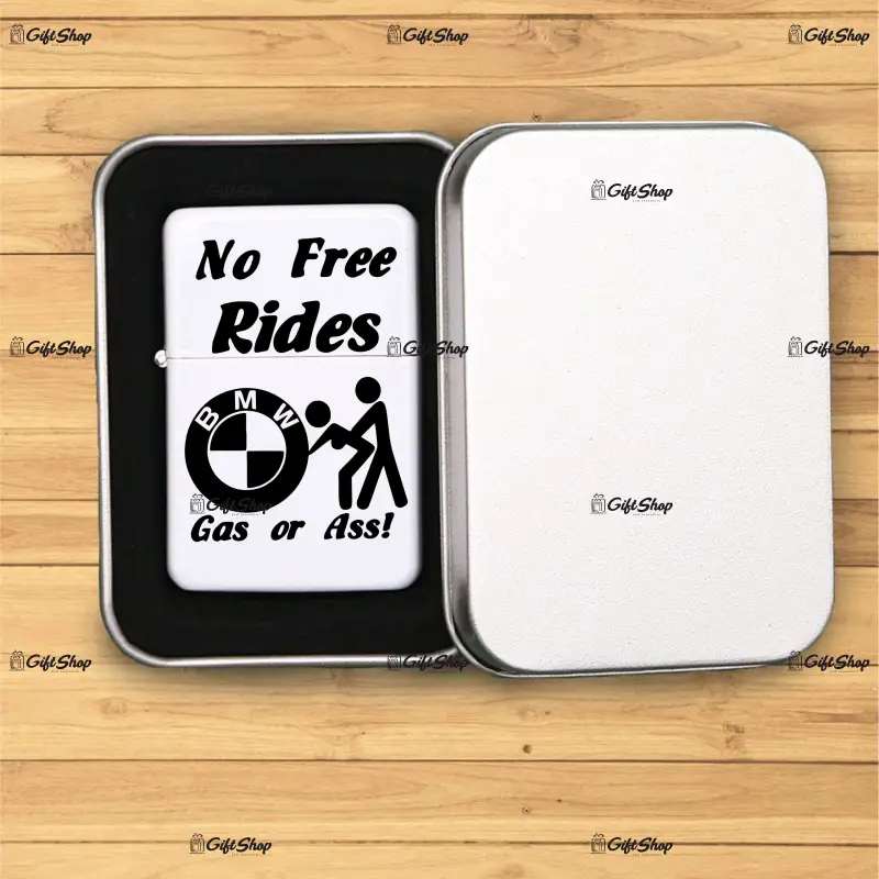 No free rides bmw, bricheta metalica gravata laser cu mesaj